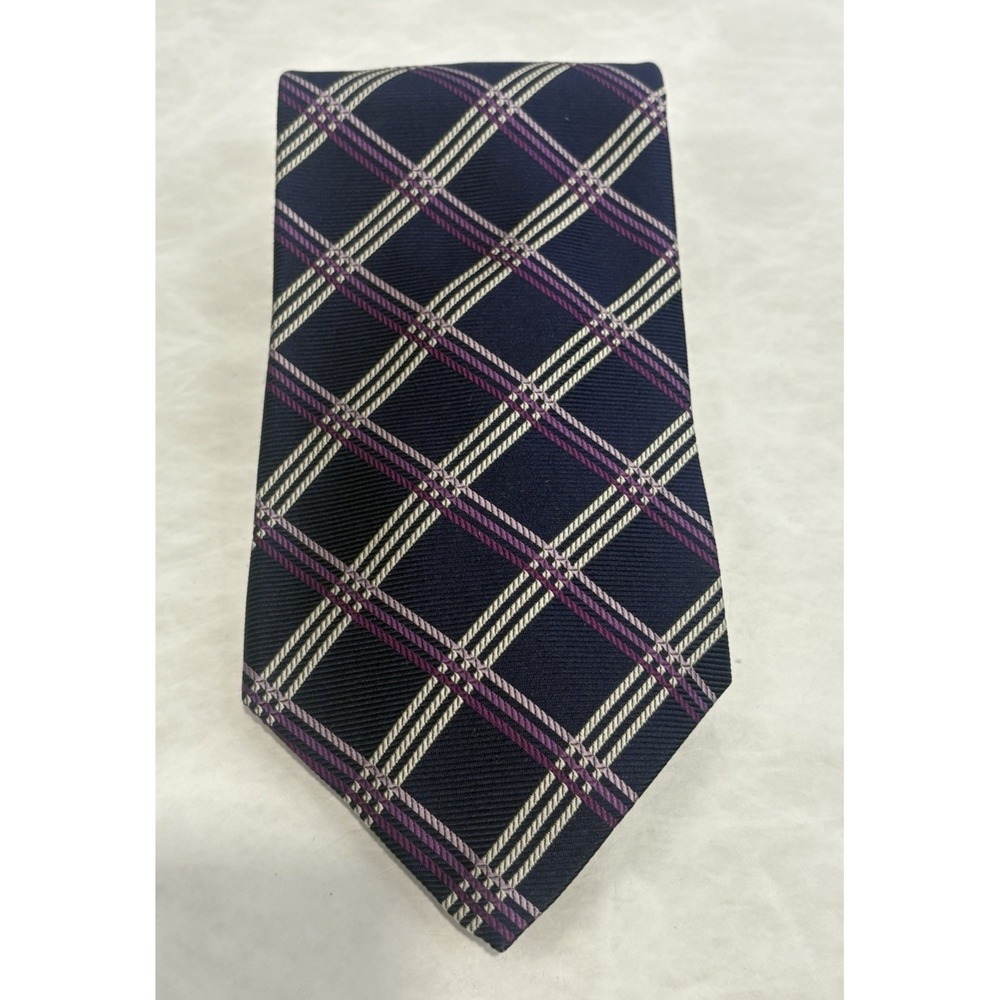 Brooks Brothers Makers Silk Tie Woven in England Plaid Navy Purple USA